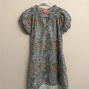 Just Darviny Sally Smocked Floral v-Neck Mini Dress in Mint